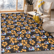 COL Tiny Yellow Hibiscus Black Background Printed Area Rug