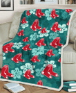 BOS Light Sea Green Hibiscus Green Background 3D Fleece Sherpa Blanket