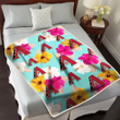 D-backs Pink Yellow White Hibiscus Turquoise Background 3D Fleece Sherpa Blanket