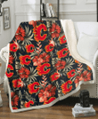 CGY Red Hibiscus Green Leaf Dark Background 3D Fleece Sherpa Blanket
