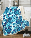 STL White Blue Hibiscus Blue Background 3D Fleece Sherpa Blanket