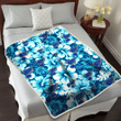 STL White Blue Hibiscus Blue Background 3D Fleece Sherpa Blanket