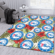 PHI 76ers Red Hibiscus Green Tropical Leaf Cream Background Printed Area Rug