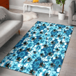 SJS White Blue Hibiscus Blue Background Printed Area Rug