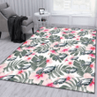 PHI White Hibiscus Green Leaf White Background Printed Area Rug