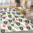 LVR Light Salmon Hibiscus Green Leaf White Background Printed Area Rug