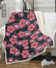 Montreal Canadiens Light Coral Hibiscus Gray Leaf Black Background 3D Fleece Sherpa Blanket