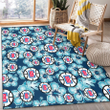 LAC Dark Turquoise Hibiscus Navy Background Printed Area Rug