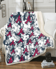 Atlanta Braves Sketch Hibiscus Leaf Dark Gray Background 3D Fleece Sherpa Blanket