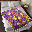 SEA Yellow And Orange Hibiscus Purple Background 3D Fleece Sherpa Blanket