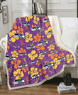 SEA Yellow And Orange Hibiscus Purple Background 3D Fleece Sherpa Blanket