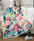 DET Colorful Sketch Hibiscus Dark Green Background 3D Fleece Sherpa Blanket