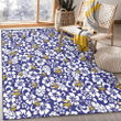 MIN White Hibiscus Pattern Slate Blue Background Printed Area Rug
