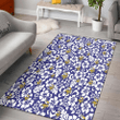 MIN White Hibiscus Pattern Slate Blue Background Printed Area Rug