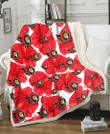 OTT Big Red Hibiscus White Background 3D Fleece Sherpa Blanket