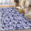 NYY White Hibiscus Pattern Slate Blue Background Printed Area Rug