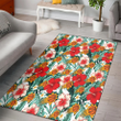 PHX Red Coral Hibiscus White Porcelain Flower Banana Leaf Printed Area Rug
