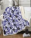 SD White Hibiscus Pattern Slate Blue Background 3D Fleece Sherpa Blanket