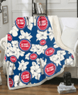 DET White Big Hibiscus Blue Background 3D Fleece Sherpa Blanket