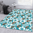 CLE White Hibiscus White Porcelain Flower Light Green Background Printed Area Rug