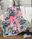 CHA Light Pink Hibiscus Pale Green Leaf Black Background 3D Fleece Sherpa Blanket