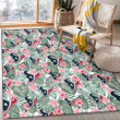 HST Pink Hibiscus Porcelain Flower Tropical Leaf White Background Printed Area Rug