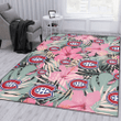 Montreal Canadiens Light Pink Hibiscus Pale Green Leaf Black Background Printed Area Rug