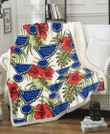 STL Red Hibiscus Green Tropical Leaf Cream Background 3D Fleece Sherpa Blanket
