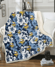 MIN White And Blue Hibiscus Dark Blue Background 3D Fleece Sherpa Blanket