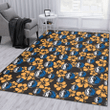 DAL Tiny Yellow Hibiscus Black Background Printed Area Rug