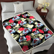 COL Red Hibiscus Yellow Porcelain Flower Black Background 3D Fleece Sherpa Blanket