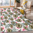 BOS White Hibiscus Green Leaf White Background Printed Area Rug