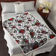 TOR Black And White Hibiscus Leaf White Background 3D Fleece Sherpa Blanket