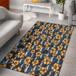 DAL Tiny Yellow Hibiscus Black Background Printed Area Rug