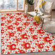 CGY Tiny Red Hibiscus Green Leaf White Cube Background Printed Area Rug