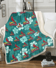 SLC Light Sea Green Hibiscus Green Background 3D Fleece Sherpa Blanket