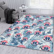 WAS Hibiscus Balm Leaves Blue And White Background Printed Area Rug