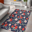 LAC Red Pink White Hibiscus Black Background Printed Area Rug