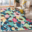 ARZ Colorful Sketch Hibiscus Dark Green Background Printed Area Rug
