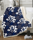 TB Lightning White Hibiscus Sketch Porcelain Flower Navy Background 3D Fleece Sherpa Blanket