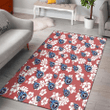 TEN White Hibiscus Indian Red Background Printed Area Rug