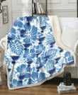 STL Blue Hibiscus Blue Leaves Vintage Background 3D Fleece Sherpa Blanket
