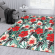 ATL Red Coral Hibiscus White Porcelain Flower Banana Leaf Printed Area Rug