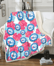 PHI 76ers Pink Blue Hibiscus White Background 3D Fleece Sherpa Blanket