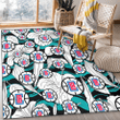 LAC White Hibiscus Turquoise Wave Black Background Printed Area Rug