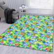 LAL Blue Orchid Green Pink Leaf Green Background Printed Area Rug