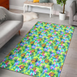 LAL Blue Orchid Green Pink Leaf Green Background Printed Area Rug