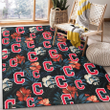 Cleveland Indians Red And White Hibiscus Dark Leaf Black Background Printed Area Rug