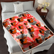BAL Red Hibiscus Gray Leaf Gainsboro Background 3D Fleece Sherpa Blanket