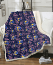 LAR Thistle Sketch Hibiscus Dark Slate Blue Background 3D Fleece Sherpa Blanket